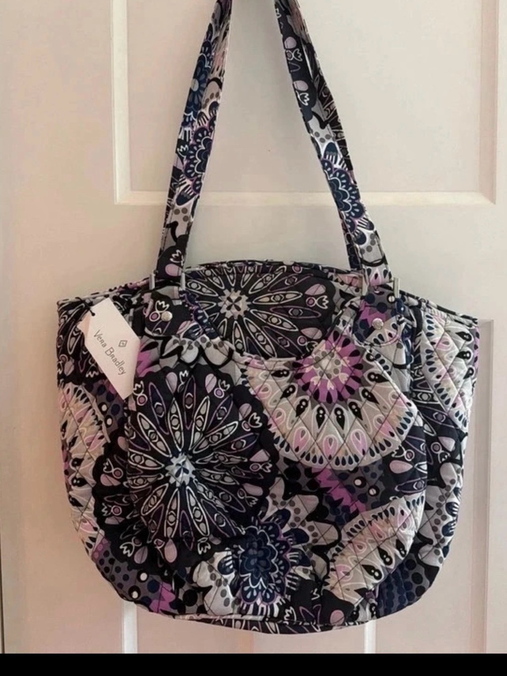 Vera Bradley Quilted Tote - Black, Pink & White Floral Medallion